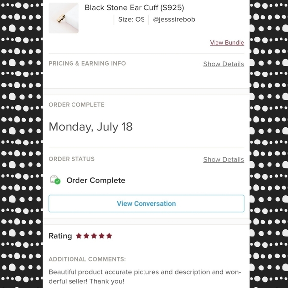 Black Stone Ear Cuff (S925) - Picture 7 of 8